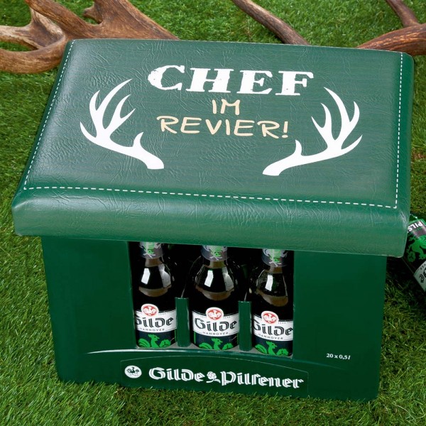 Sitzpolster für Bierkiste „Chef im Revier“