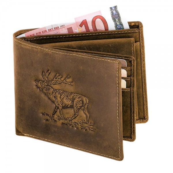 Geldbörse aus Antikleder mit Hirschprägung Querformat